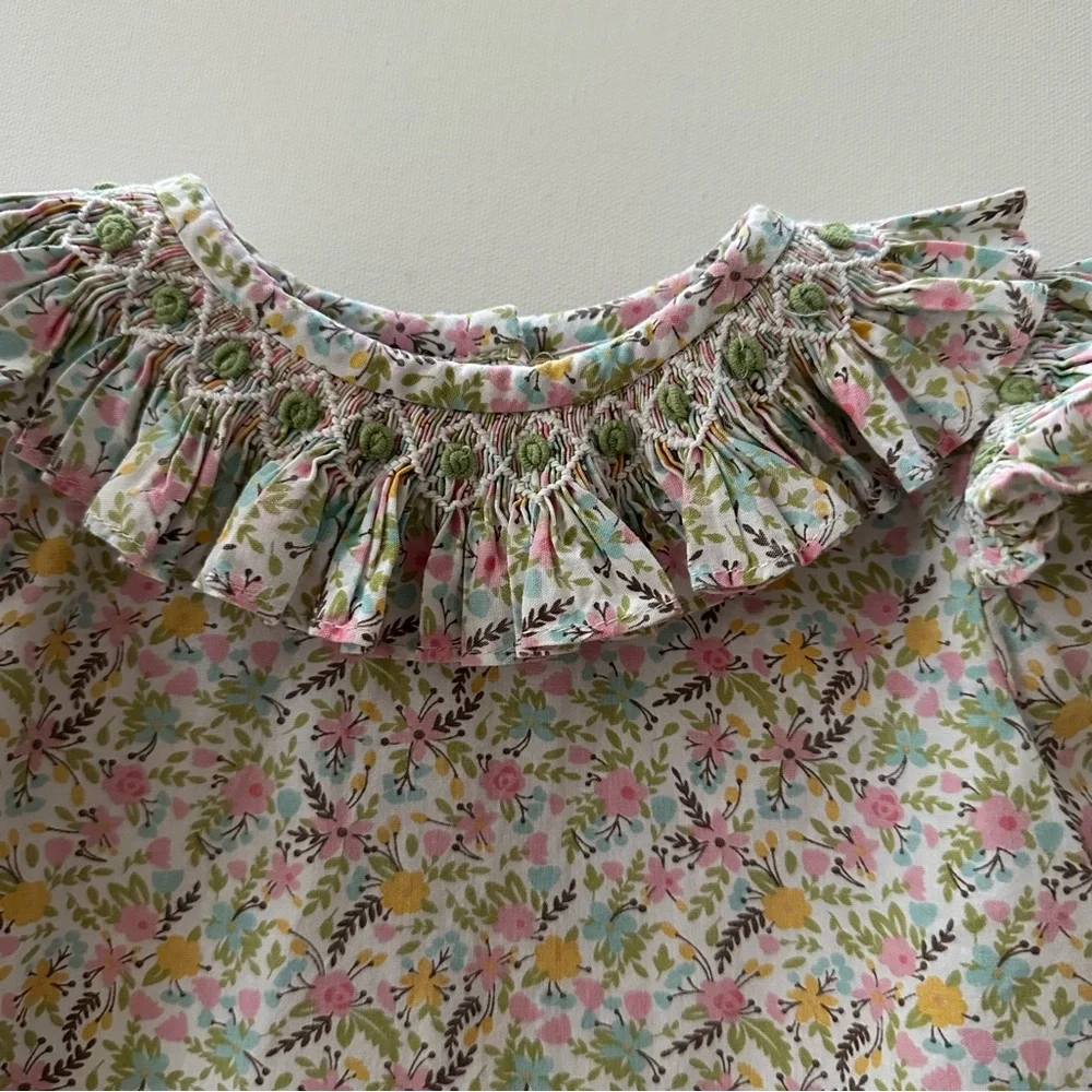 Stitchy Fish 24 Months Girl Floral Smocked Ruffle Top Pink Leggings Set Outfit
